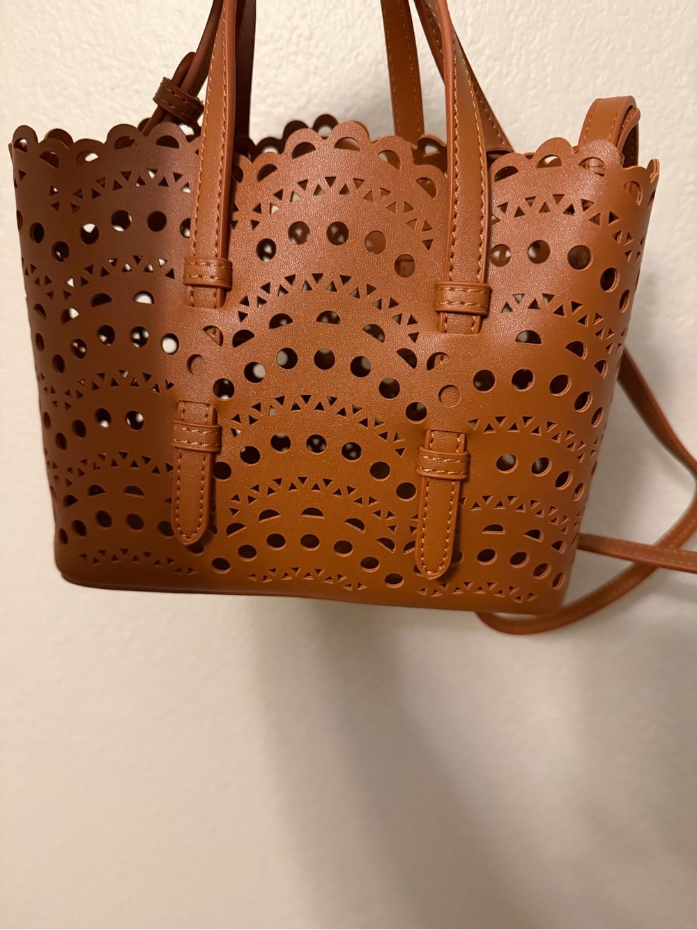SHEIN Tan Laser-Cut Shoulder Tote